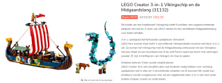 LEGO Creator 3-in-1 Vikingschip en de Midgaardslang (31132) voor €89,99