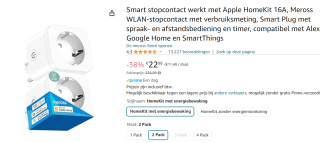 2 pack Meross WLN-stopcontacten compatibel met Alexa en Google Home voor €22,98