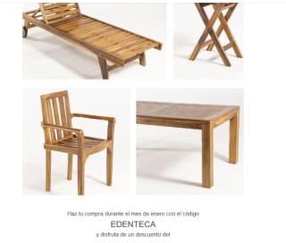 15% descuento en muebles de la colección teca