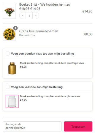 Gratis zonnebloemen bij je bestelling bij Uwbloemenman