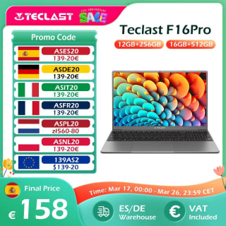 TECLAST F16Pro Laptop 15.6 pulgadas, para CPU Intel N95 256gb por 157,98€
