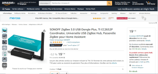 Passerelle ZigBee : SONOFF 3.0 USB Dongle Plus à 19,11€