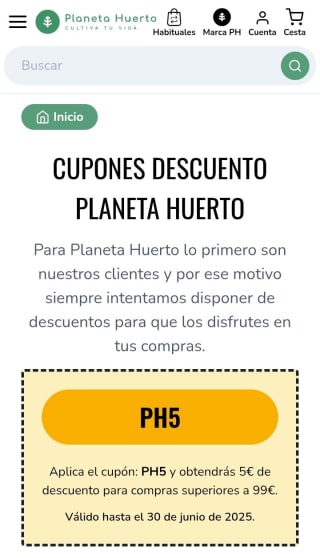 -5€ de Descuento con compra en Planeta Huerto.