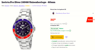 Invicta horloge 40 mm Pro Diver 24946 Unisex voor €31,63 bij Bol.com