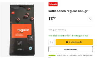 2 kg Hema koffiebonen Regular voor €11,99