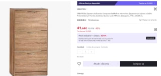 Zapatero con cajones a Doble Profundidad y 3 Puertas abatibles por 41,65€ (nuevo usuario 29,6€)