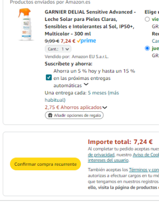 Garnier Delial Sensitive Advanced IP50+ de 300ml por 7,24€