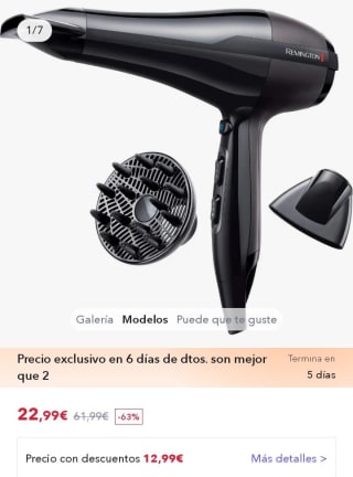 Secador Remington Pro Air iónico por 22,99€.