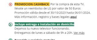 TV LG OLED42C35LA por 878€ + reembolso de 50€