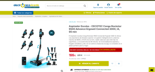 Aspirador Escoba - CECOTEC Conga Rockstar 9500 Advance Ergowet Connected 3000, IA, 90 min por 189€