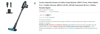 Aspirador escoba - Cecotec Rockstar 2500 X-Treme, Autonomía 90 min, Cepillo Jaliscazo, 680 W, 26 kPa por 193€