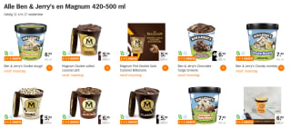 Alle Ben & Jerry's en Magnum 420-500 ml 1+1 gratis bij de AH