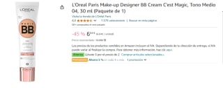 3 unidades de L'Oreal Paris Make-up Designer BB Cream C'est Magic, Tono Medio 04, 30 ml por 19.52€
