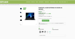 Portátil ACER EXTENSA 15 EX215-54 I5-1135G7 8GB SSD 512GB 15.6 FHD IPS W11H por 439€