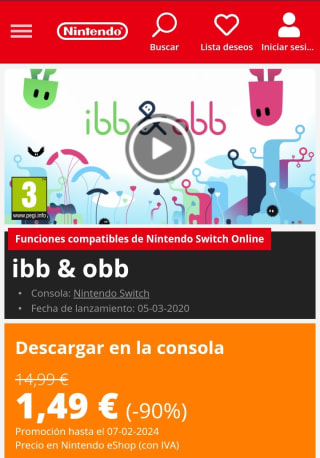 ibb & obb Nintendo Switch por 1,49€.
