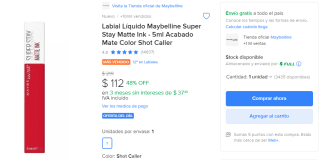 Labial Líquido Maybelline Super Stay Matte Ink por $112 en Mercado Libre