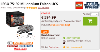 LEGO Star Wars Millennium Falcon voor €594,99 bij Brickshop