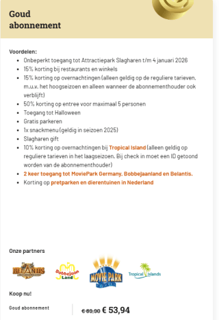 Koop een Slagharen abonnement met 40% korting bij Slagharen