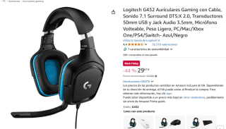 Auriculares para gaming con cable marca Logitech modelo G432 por 29,67€