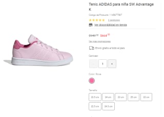 Tenis Adidas para niña SW Advantage K por $664