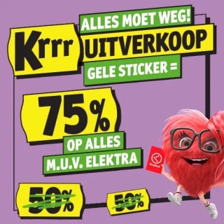 75% korting vanaf maandag op alles, uitgezonderd elektra.