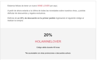 20% de descuento para tu primer pedido en Wine Lover