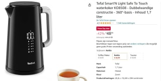 Tefal Safe to Touch KO8508 waterkoker voor €48,99 bij Amazon.nl