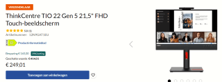 Lenovo ThinkCentre Tiny-In-One 22 Gen 5 (met touchscreen) voor €249,01 bij Lenovo