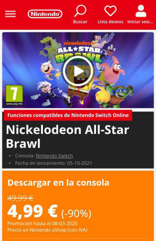 Nickelodeon All-Star Brawl Nintendo Switch por 4,99€.