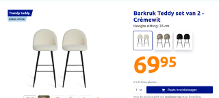 Barkruk Teddy set van 2 voor €69,95 bij de Action