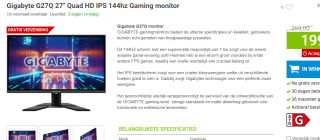 GIGABYTE G27Q Gaming Monitor - QHD, 144 Hz voor €199 bij megekko