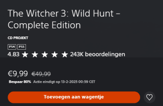 The Witcher 3: Wild Hunt - Complete Edition voor €9,99 in de Playstation store