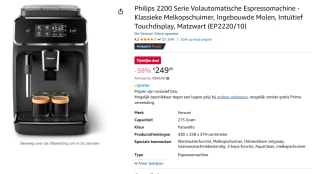 Philips 2200 serie EP2220/10 – Espressomachine voor €249 bij Amazon