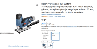 Bosch GST 12V-70 12V Li-Ion Accu decoupeerzaag body voor €91,40 bij Amazon