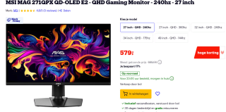 MSI MAG 271QPX QD-OLED E2 Gaming monitor - 26.5" WQHD - 240Hz - 0.03ms voor €525 bij Bol