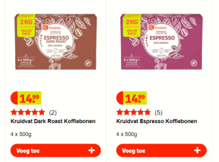2 kilo Kruidvat Koffiebonen Espresso of Dark Roast voor €15