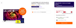 Televisor LG 50UR73006LA 50" LED UltraHD 4K HDR10 Pro + Regalo Disney+ 3 meses por 385€