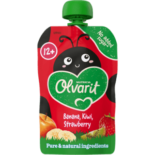 Alle varianten Olvarit potjes en knijp fruit voor €0,75 euro bij de Dekamarkt