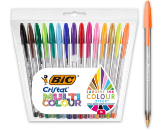 15 Bolígrafos BIC Cristal Multicolour de Punta Ancha 1,6 mm surtidos por 4,19€