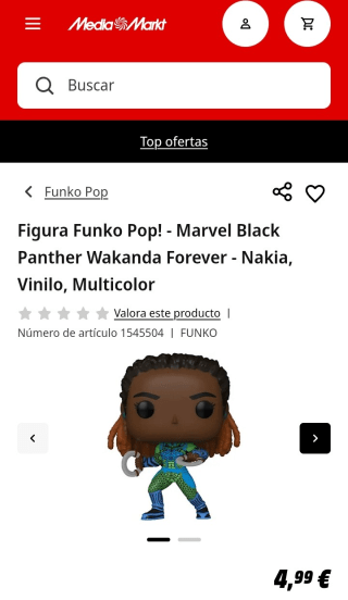 Funko Pop Marvel. Panther Wakanda por 4,99€.