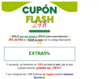 5% dto extra para suscriptores + regalo infusión dormir por compras de +15€