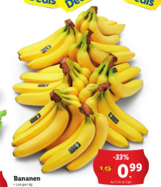 1 Kilo Bananen voor €0,99 bij de Lidl