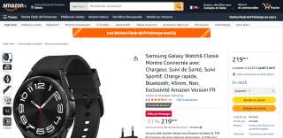 Montre Connectée Samsung Galaxy Watch6 Classic avec Chargeur, 43mm - noir ou gris à 219€