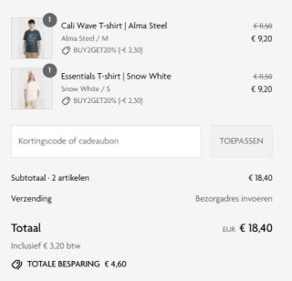 20% extra korting bij aankoop van 2 tops of T-shirts bij O'Neill