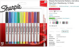 Viltstift Sharpie rond ultra fine fun assorti blister à 12 stuks voor €v bij Amazon