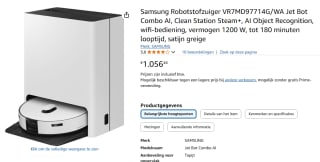 Samsung VR7MD97714G/TR robotstofzuiger voor €1.056,48 bij Amazon