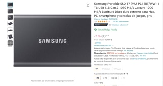 Marca Samsung Portable SSD T7 de 1T por 80,16€