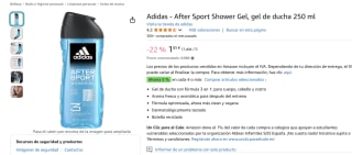 4x Adidas - After Sport Shower Gel, gel de ducha 250 ml por 7,03€