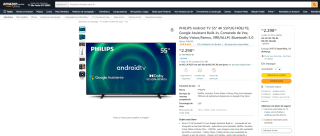 Smart TV da da PHILIPS de 55 polegadas em 4K - R$ 2.298