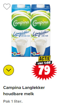 Campina lang lekker melk voor €0,79 bij Dirk